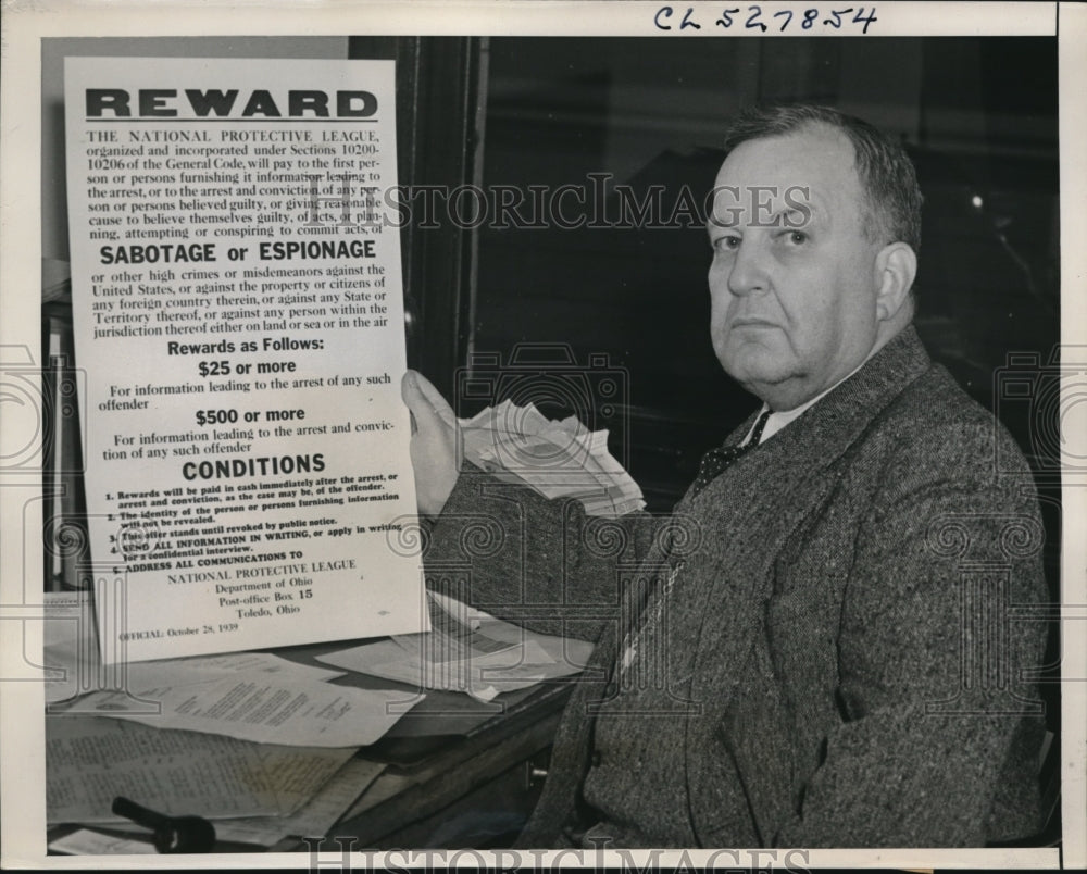 1939 Press Photo Toledo Ohio Harry Kirtland Natl Protective League