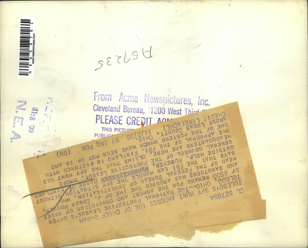 1939 Press Photo Toledo Ohio Harry Kirtland Natl Protective League