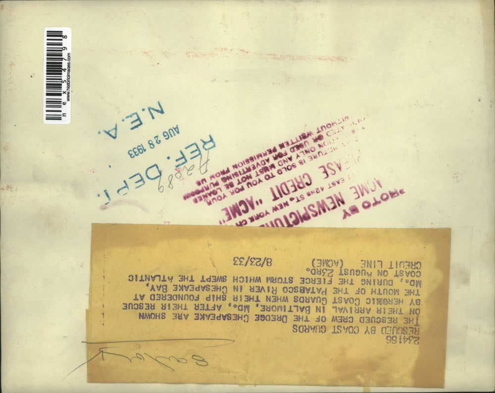 1933 Press Photo Rescued crew of Dredge Chesapeake in Baltimore Md