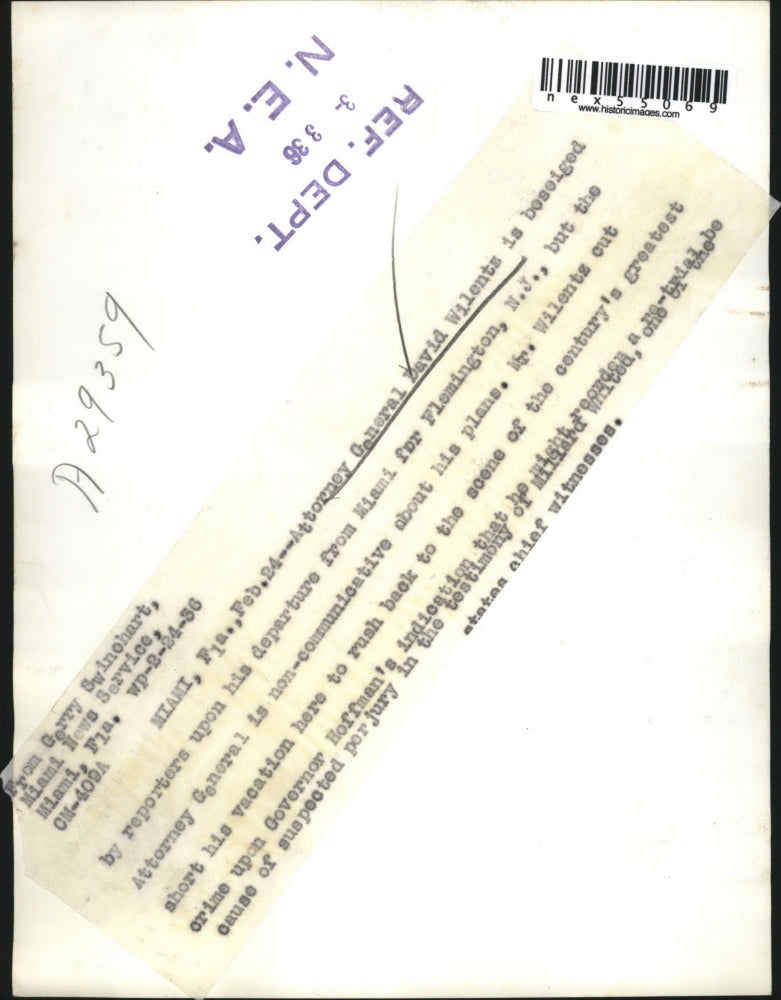 1936 Press Photo Miami Florida, Attorney General David Wilentz return for