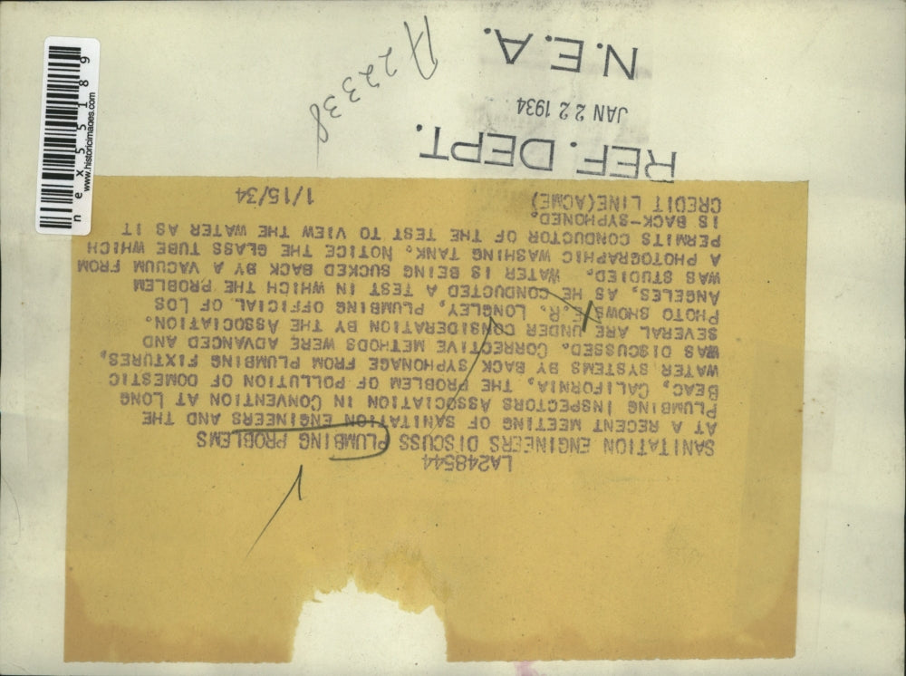 1934 Press Photo Sanitation Engineers Discuss Plumbing Problems