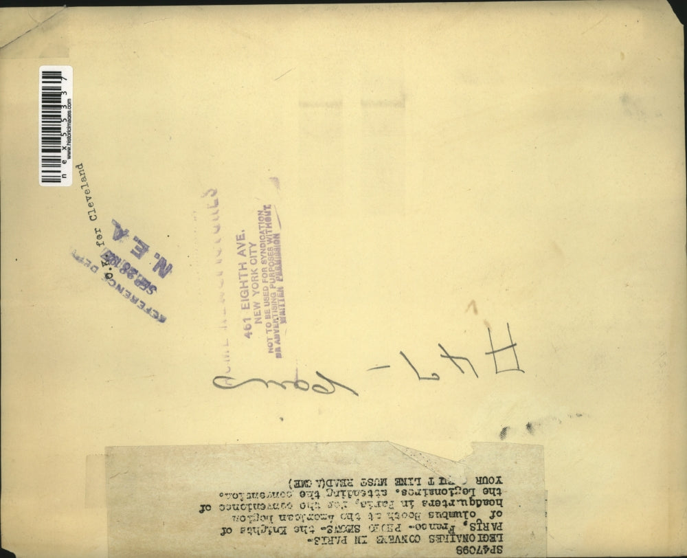 1927 Press Photo Paris France Knights of Columbus at American LEgion HQ