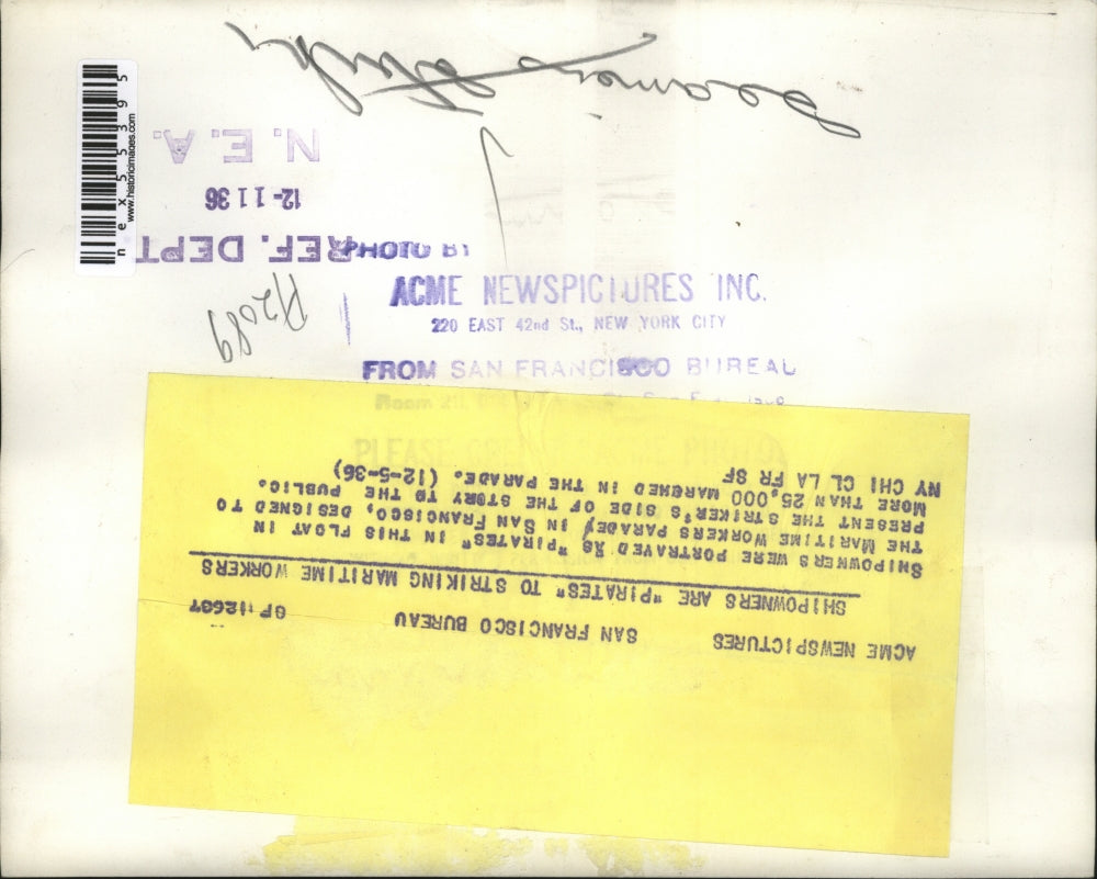 1936 Press Photo Maritime workers parade in San Francisco