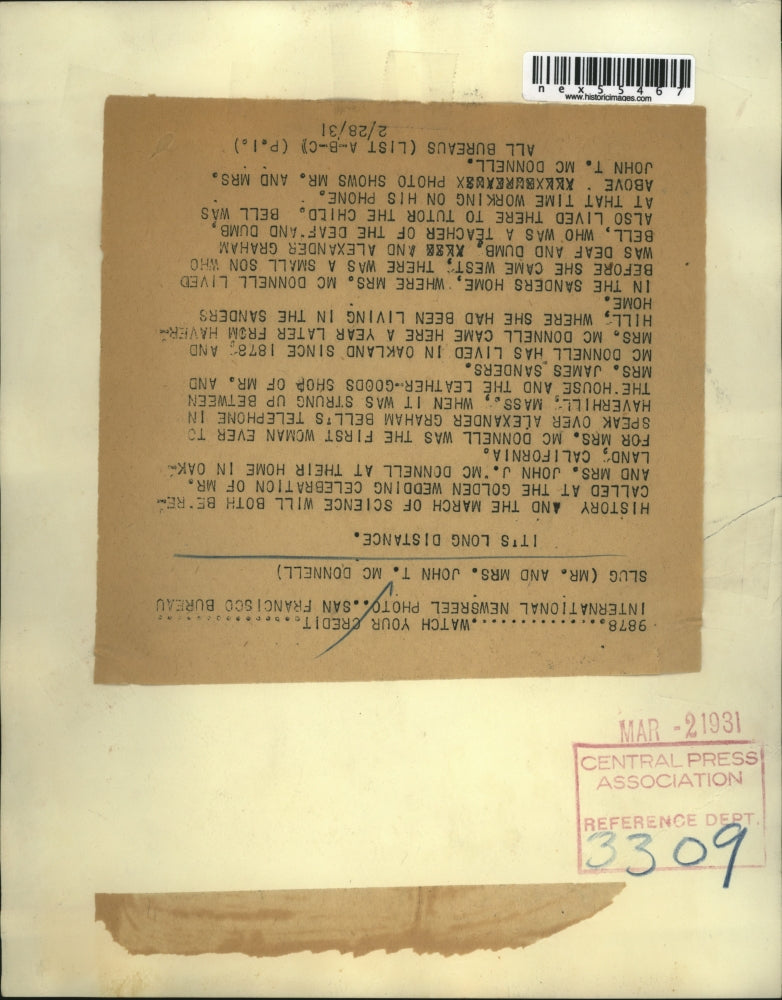 1931 Press Photo Mr and Mrs John J McDonnell Golden Anniversary California