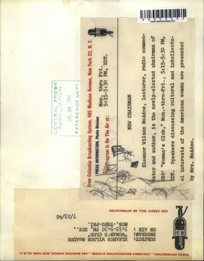 1946 Press Photo Eleanor Wilson McAdoo radio commentator & author