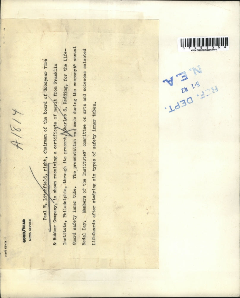 1942 Press Photo R-L Paul W. Litehfied and Charles S. Redding at Franklin Inst.