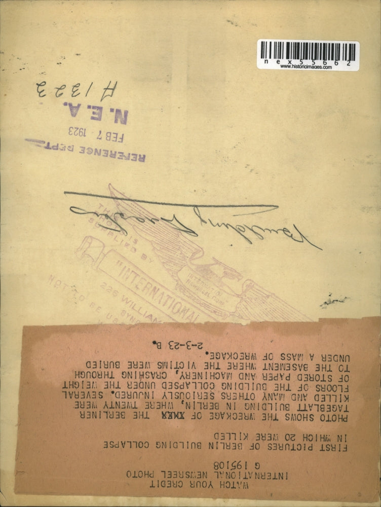 1923 Press Photo Wreckage of Collapsed Berliner Tageblatt Building, Germany