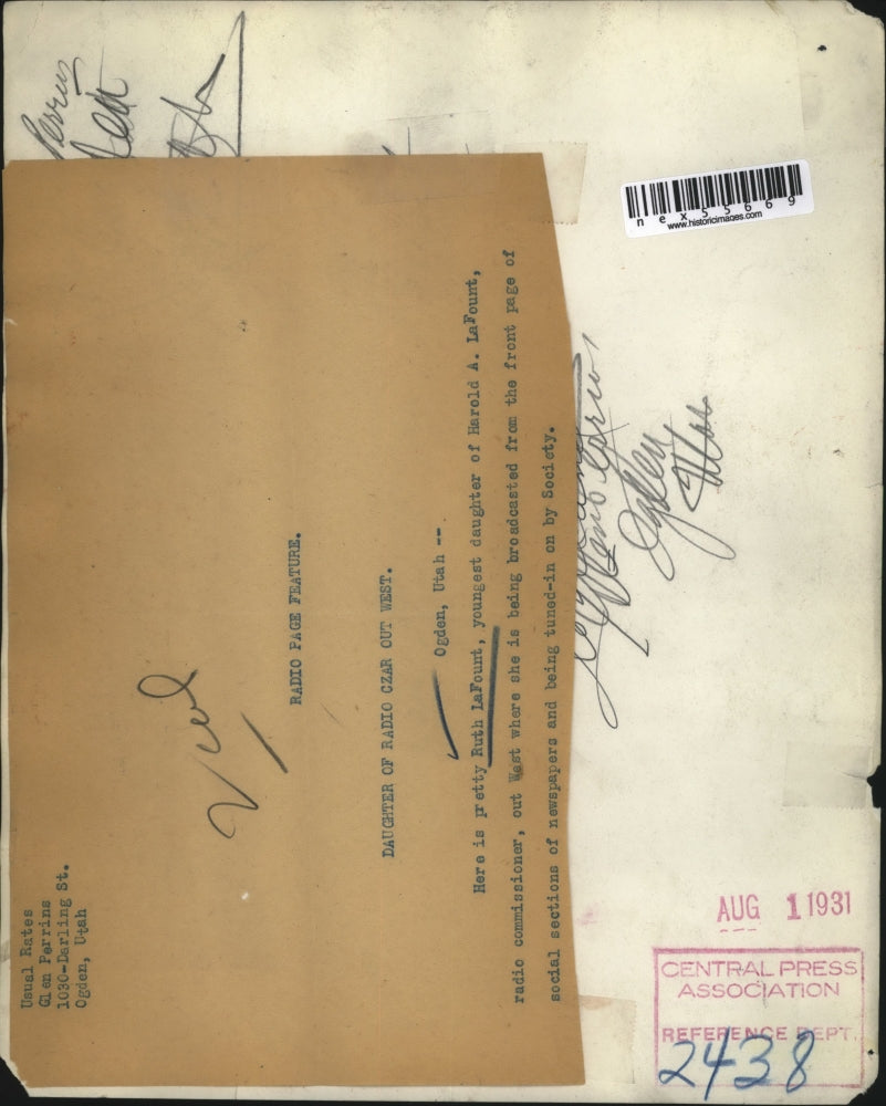 1931 Press Photo Ruth LaFount, Daughter of Federal Radio Commissioner Harold A.