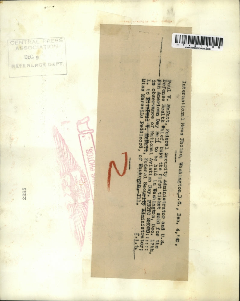 Undated Press Photo Paul Mc Nutt,Federal Security Admin. & Marcella Peddicord