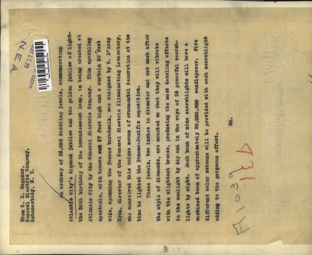 1929 Press Photo Archway of Jewels in Atlantic City