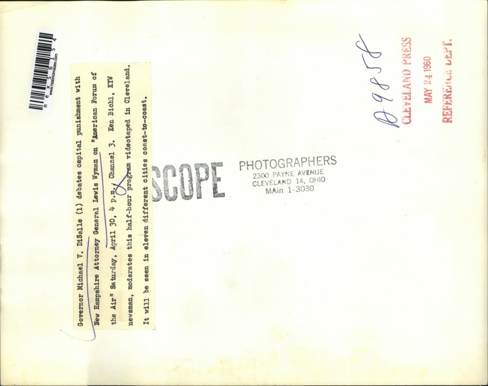 1960 Press Photo Gov Michael DiSalle NH Atty Gen Lewis Wyman & newsman Bichl