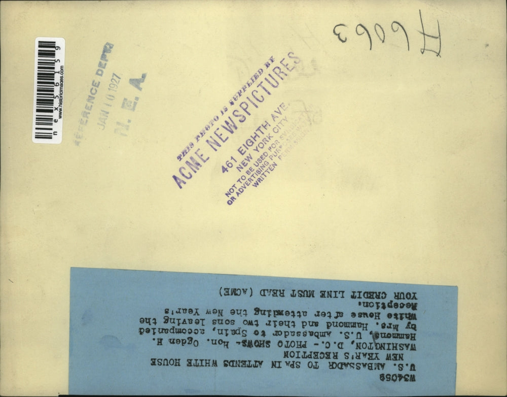 1927 Press Photo Wash DC Hon Ogden Hammons US Amb to Spain wife & sons