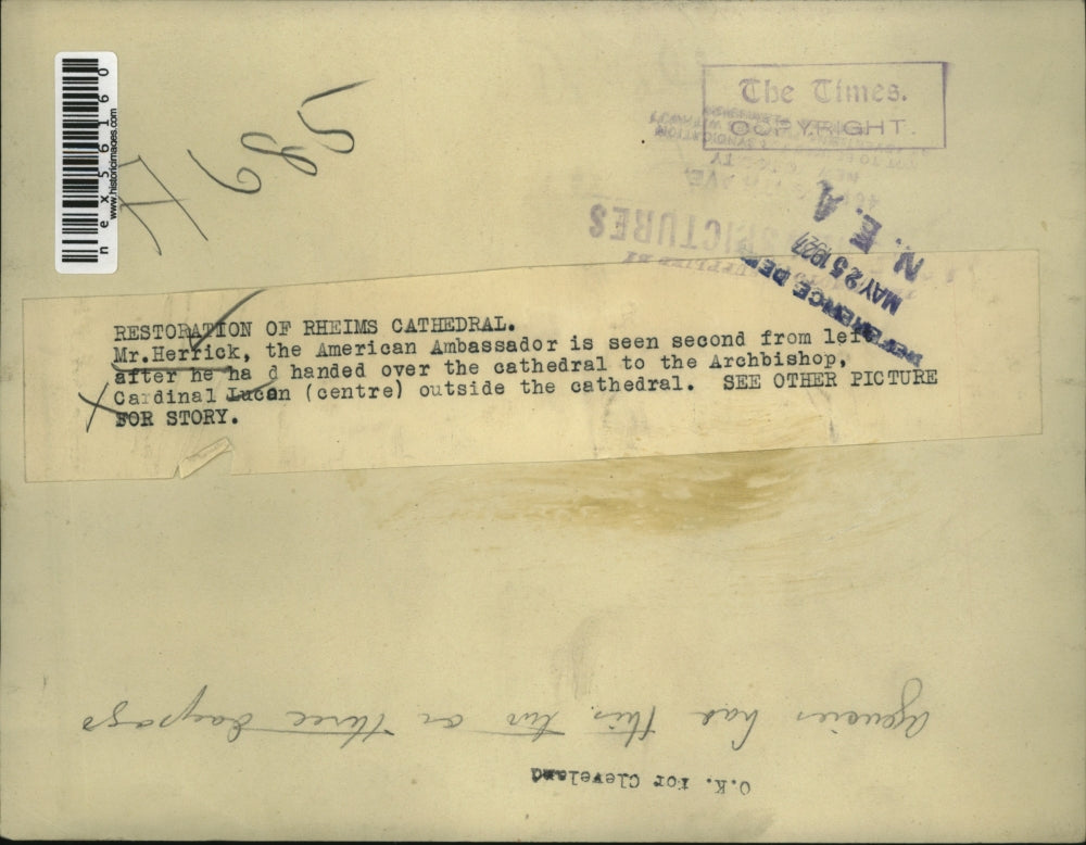 1927 Press Photo Mr Herrick US Amb at Rheims, France Cardinal Lucan