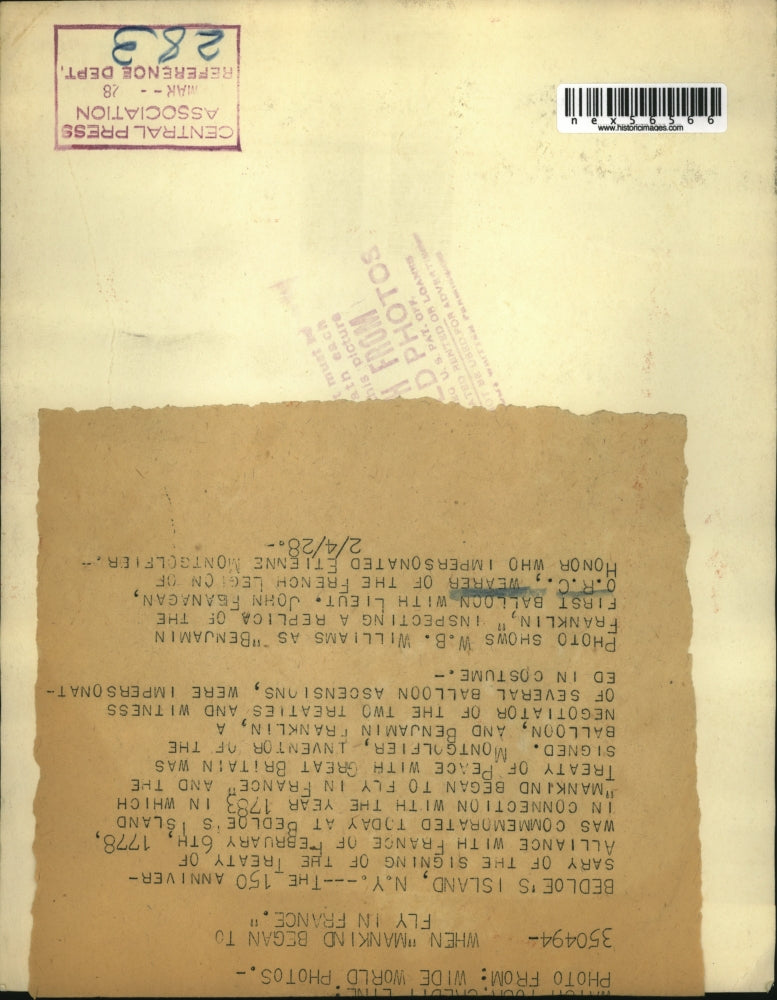 1928 Press Photo 150 Anniv of the signing of the treaty of Alliance w/ France