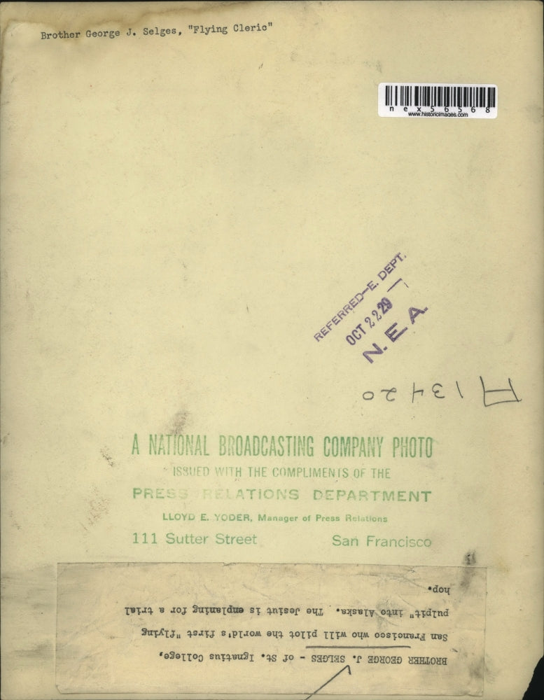 1929 Press Photo George J. Selgers of St. Ignatius College