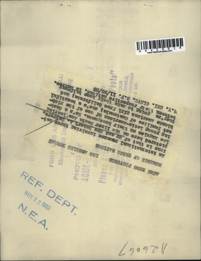 1933 Press Photo Robert A. Cabrera & Wife Aboard Liner Ship Santa Ana