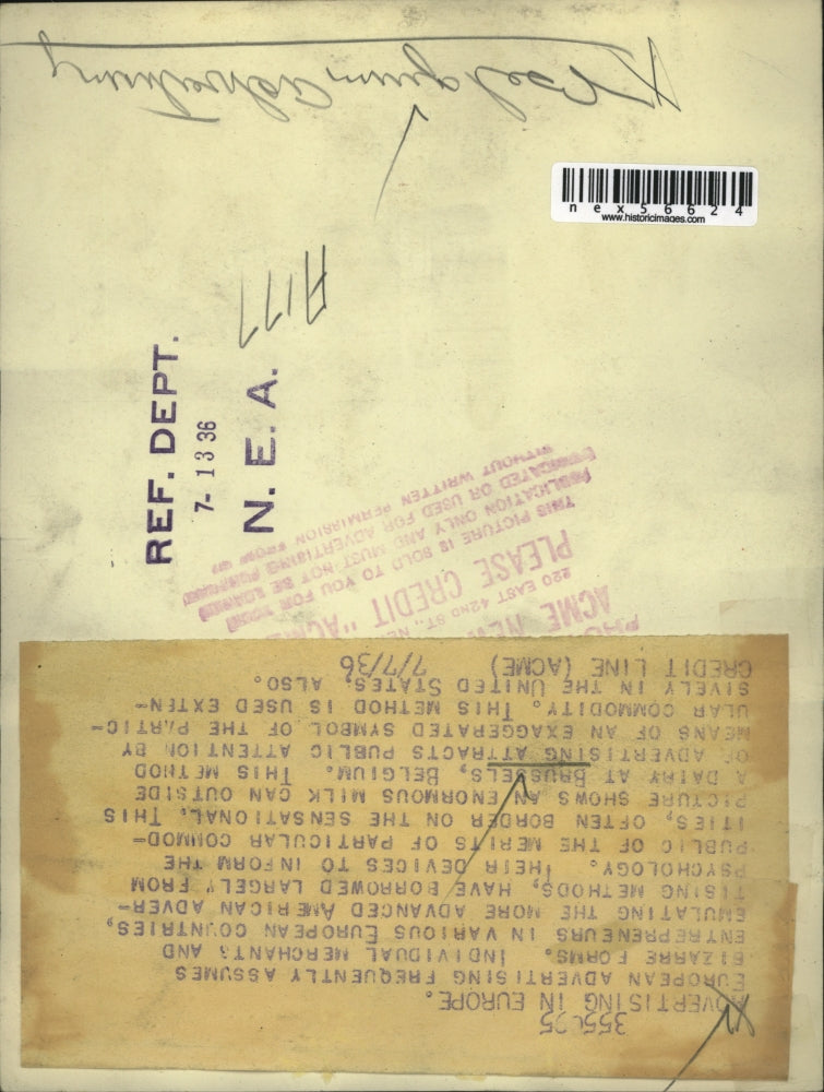 1936 Press Photo Giant Dairy Milk Can Advertisement, Brussels, Belgium