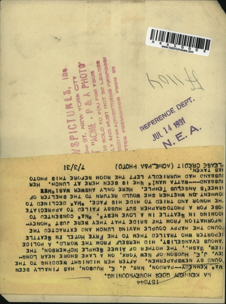 1931 Press Photo Ma Kennedy (Mrs. J.E. Hudson) on Seattle Honeymoon