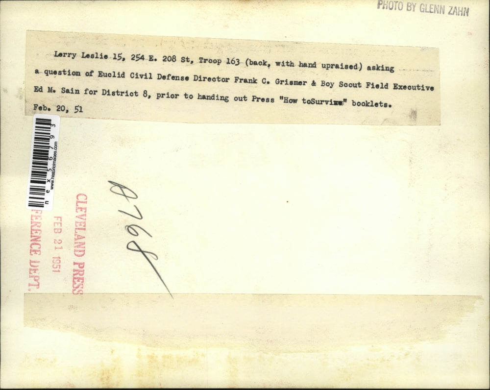 1951 Press Photo LArry Leslie Boy Scout troop 163 & FC Grismer, EM Sain