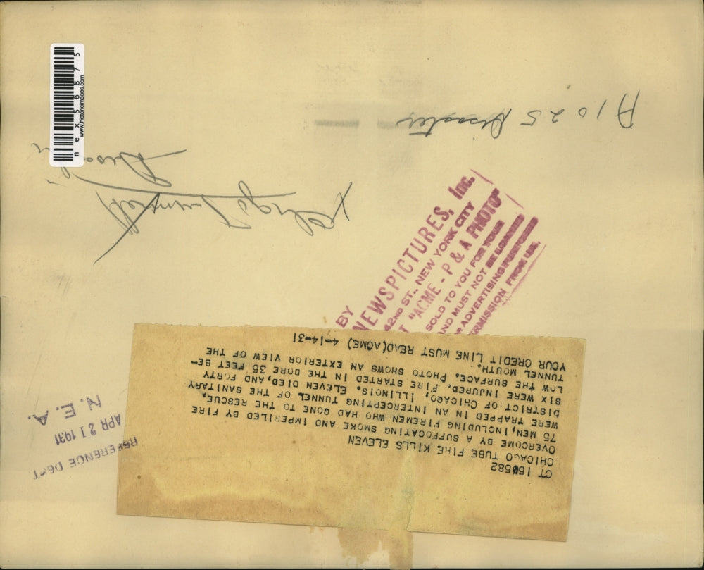 1931 Press Photo Chicago tunnel fire killed 11 men at construction site