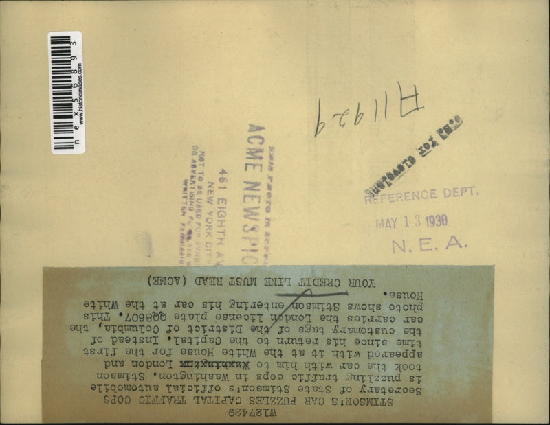Load image into Gallery viewer, 1930 Press Photo Sec of State Stimson's official auto at the White House in DC
