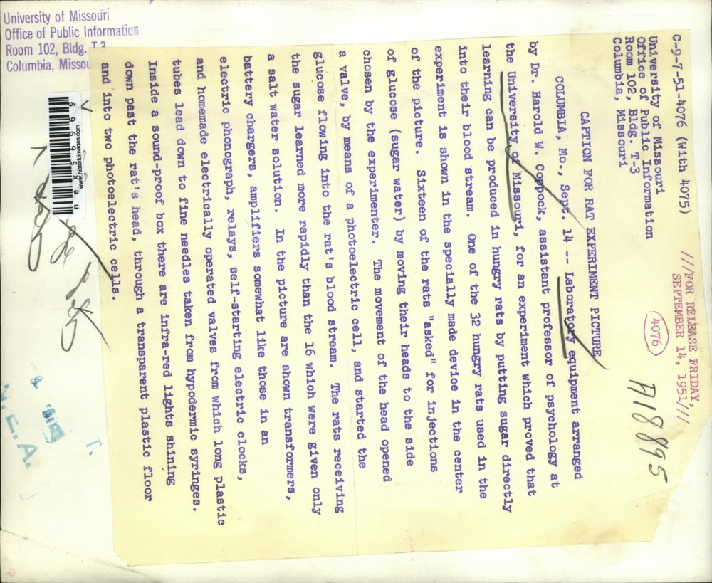 1951 Press Photo Columbia Mo lab equipment of Dr Harold Coppock at Univ of Mo