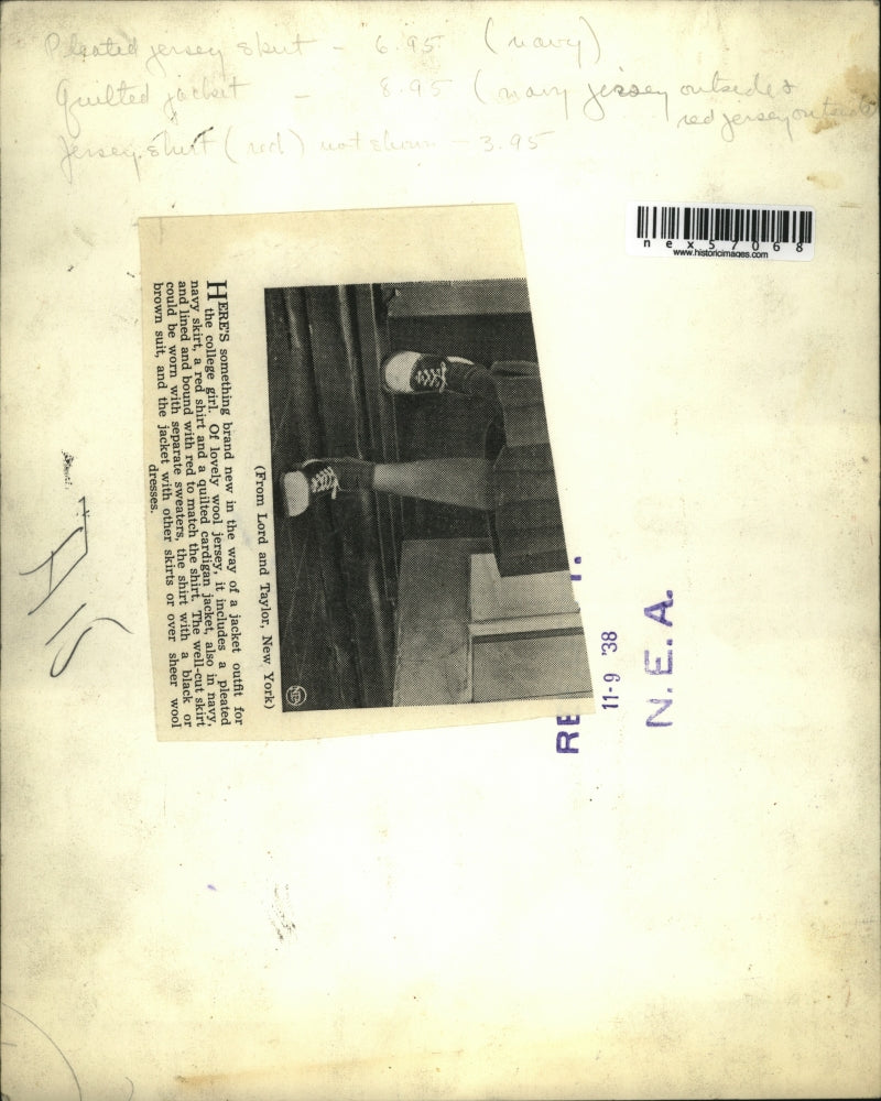 1938 Press Photo Jacket outfit for the college girl in wool jersey - nex57068