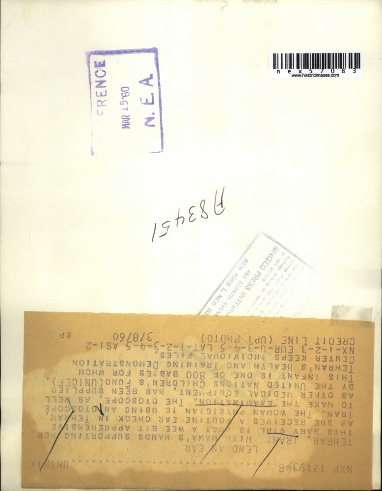 1960 Press Photo Iranian Physician Checking Baby's Ears Using Otoscope, Tehran