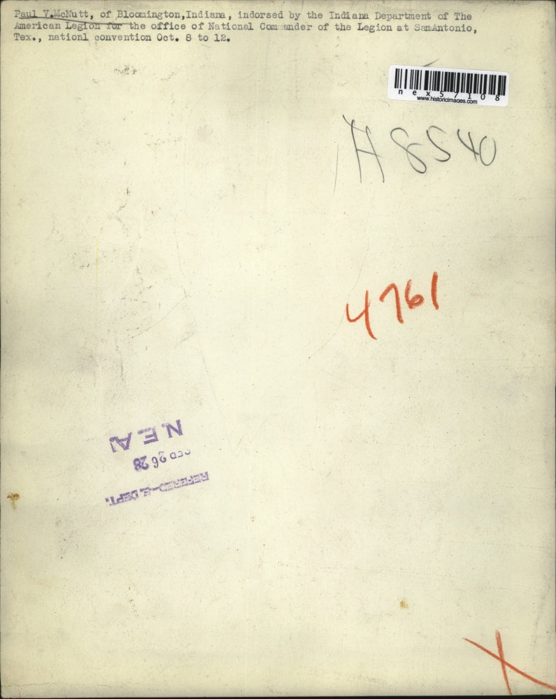 1928 Press Photo Paul V. McNutt, Indiana American Legion Leader