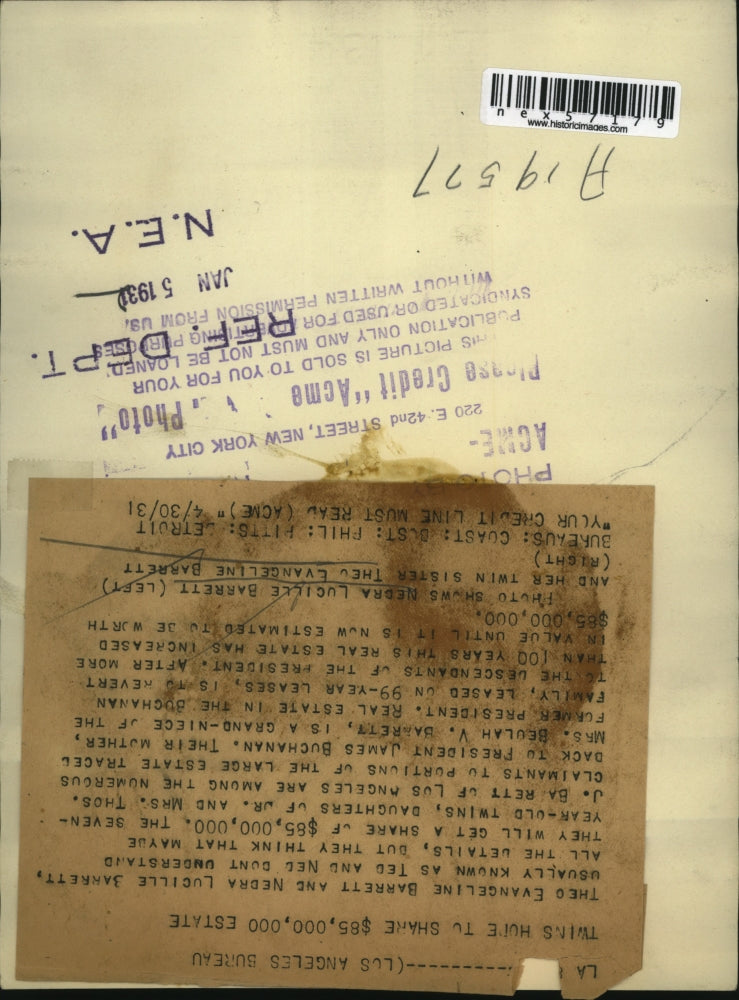 1931 Press Photo Theo Evangeline & Lucille Barrett to inherit 5 million