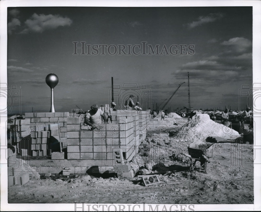 1955 Press Photo Miami Fla Carol City housing constructed of concrete blocks