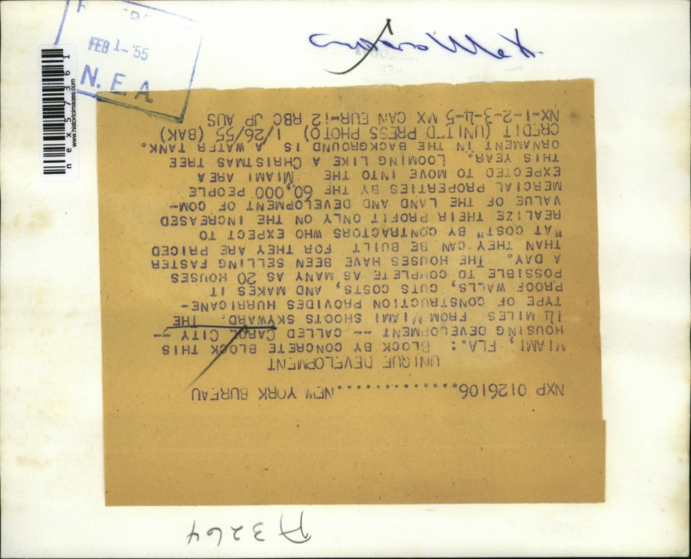 1955 Press Photo Miami Fla Carol City housing constructed of concrete blocks