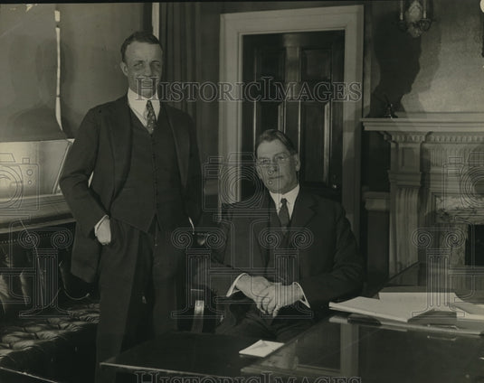 1924 Press Photo Curtis WilburSec of the Navy &Theo Roosevelt Asst Sec