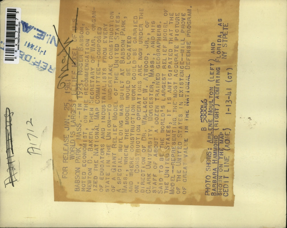 1941 Press Photo World's largest relief model of the United States