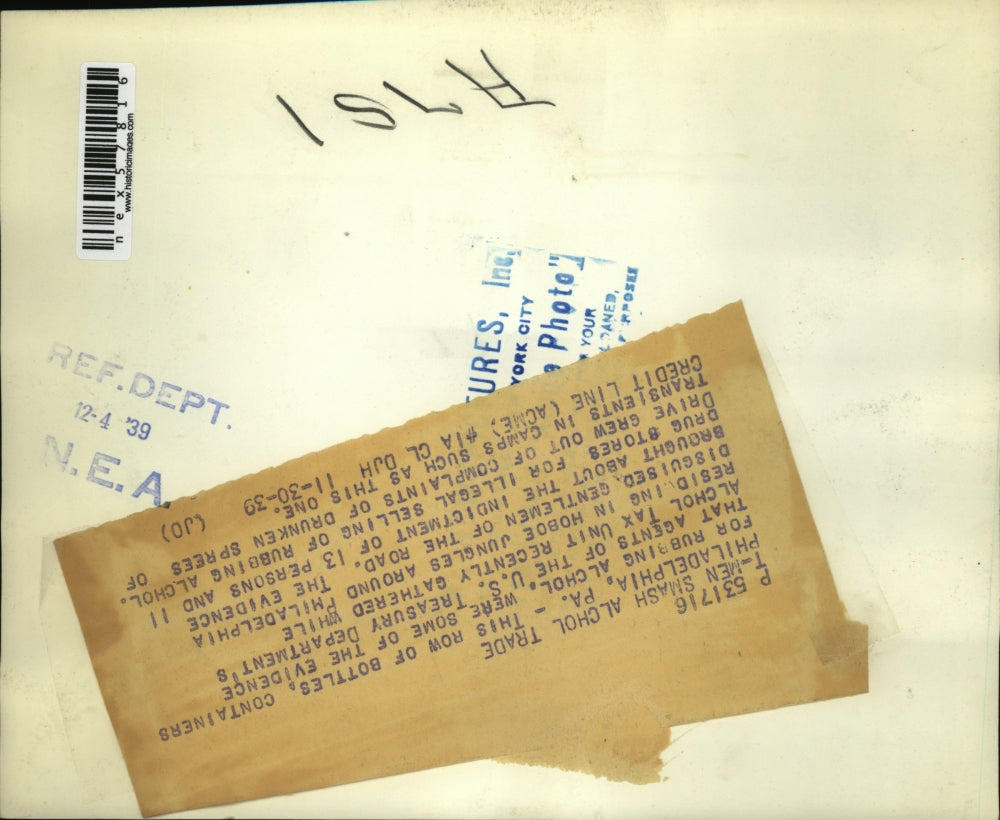 1939 Press Photo Alcohol Trade Smashed - nex57816