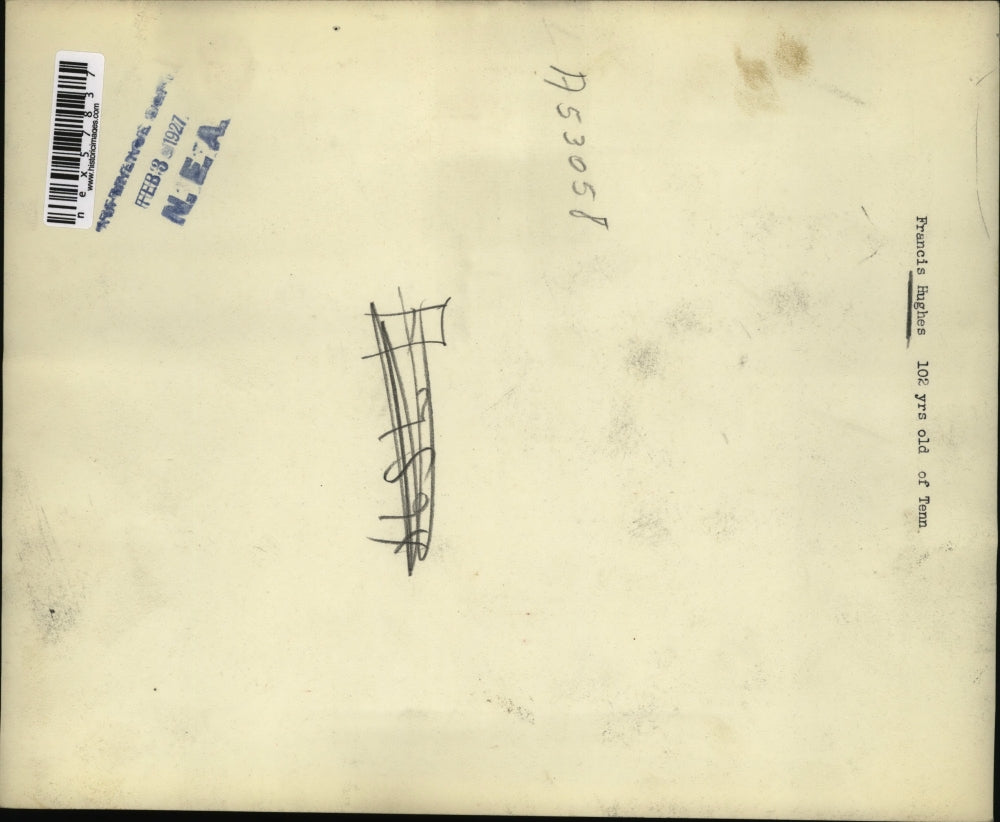 1927 Press Photo Francis Hughes, 102 yrs old of Tenn