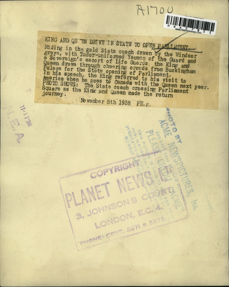 1938 Press Photo King & Queen drove through cheering crowds from Buckingham