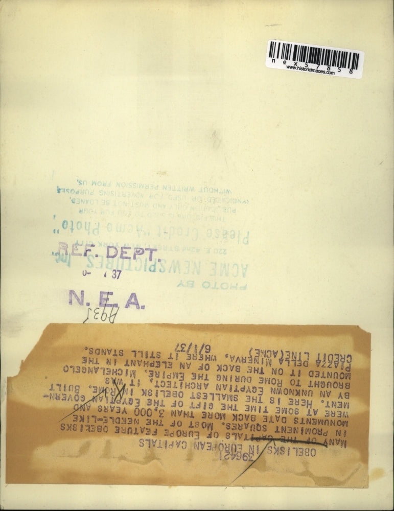 1937 Press Photo Obelisks in European Capitals