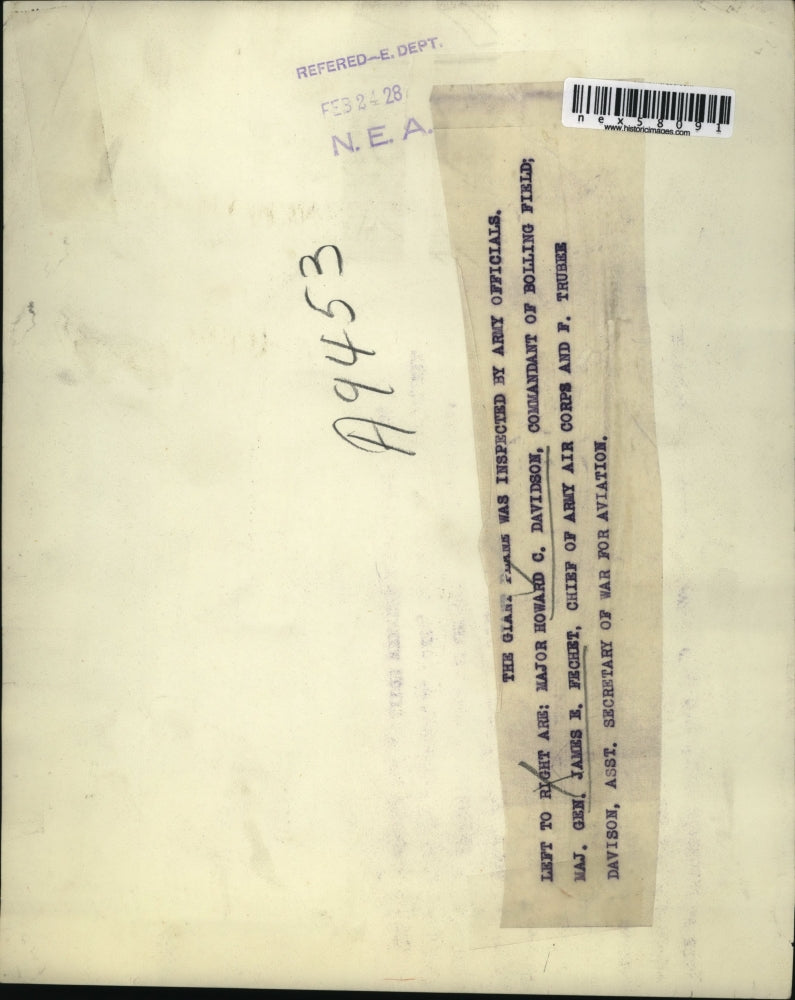 1928 Press Photo Maj Howard Davidson , Maj Gen JE Fechet 7 FT Davison