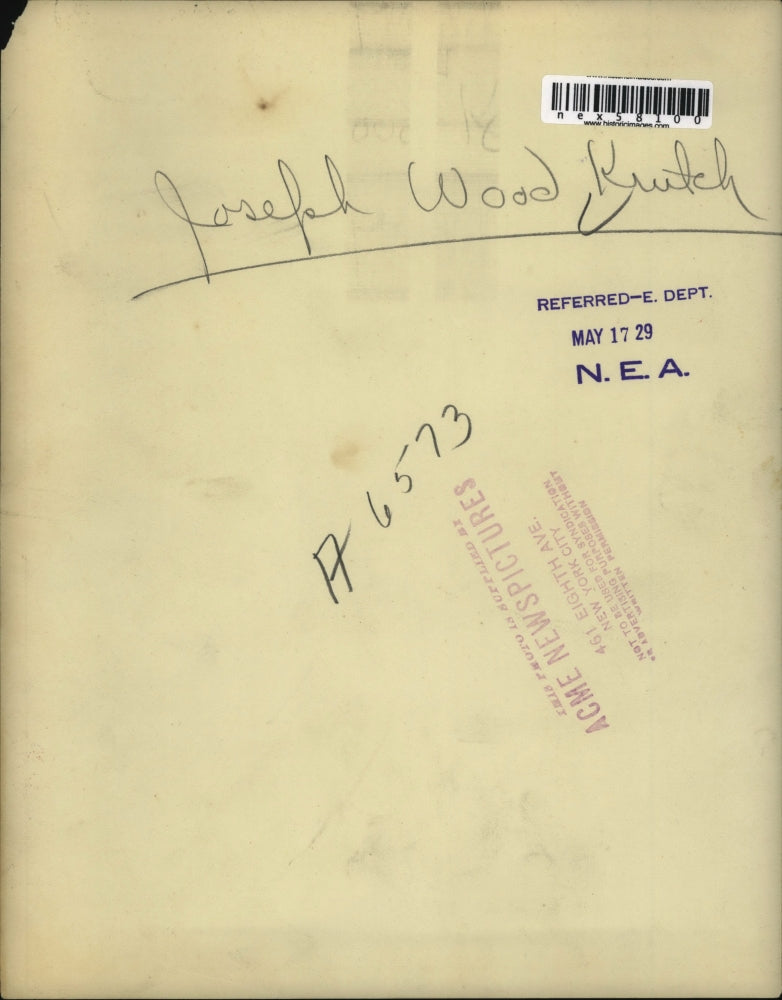 1929 Press Photo Dr Joseph Wood Krutch author & his wife at his work desk