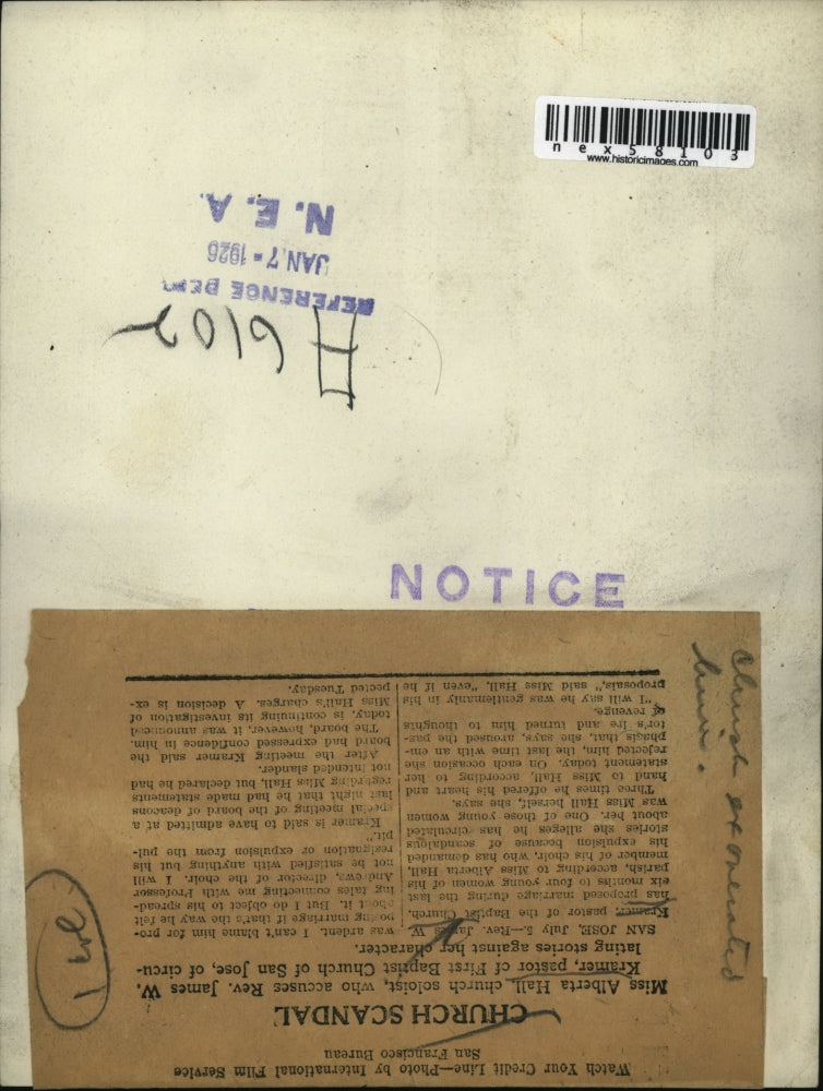 1926 Press Photo Alberta Hall chuerch soloist in San Jose Calif