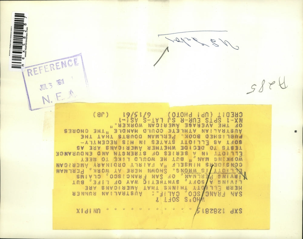 1961 Press Photo Irving Perlman show strength and endurance, prove not soft