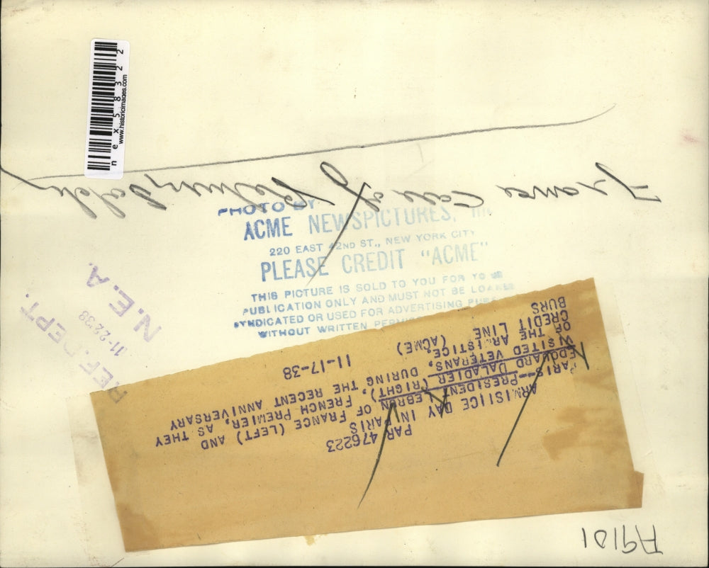 1938 Press Photo Paris President LeBrun & Edouard Daladier