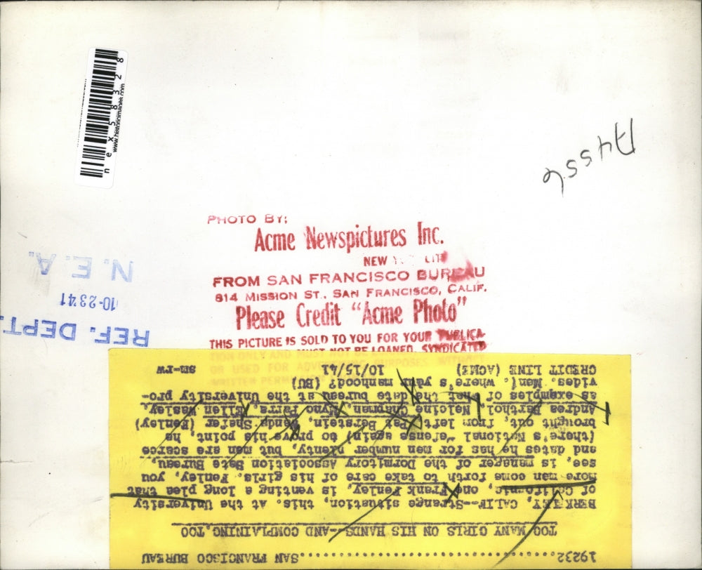 1941 Press Photo Berkeley Calif Univ of Cal Frank Fenley, PAt Berstein