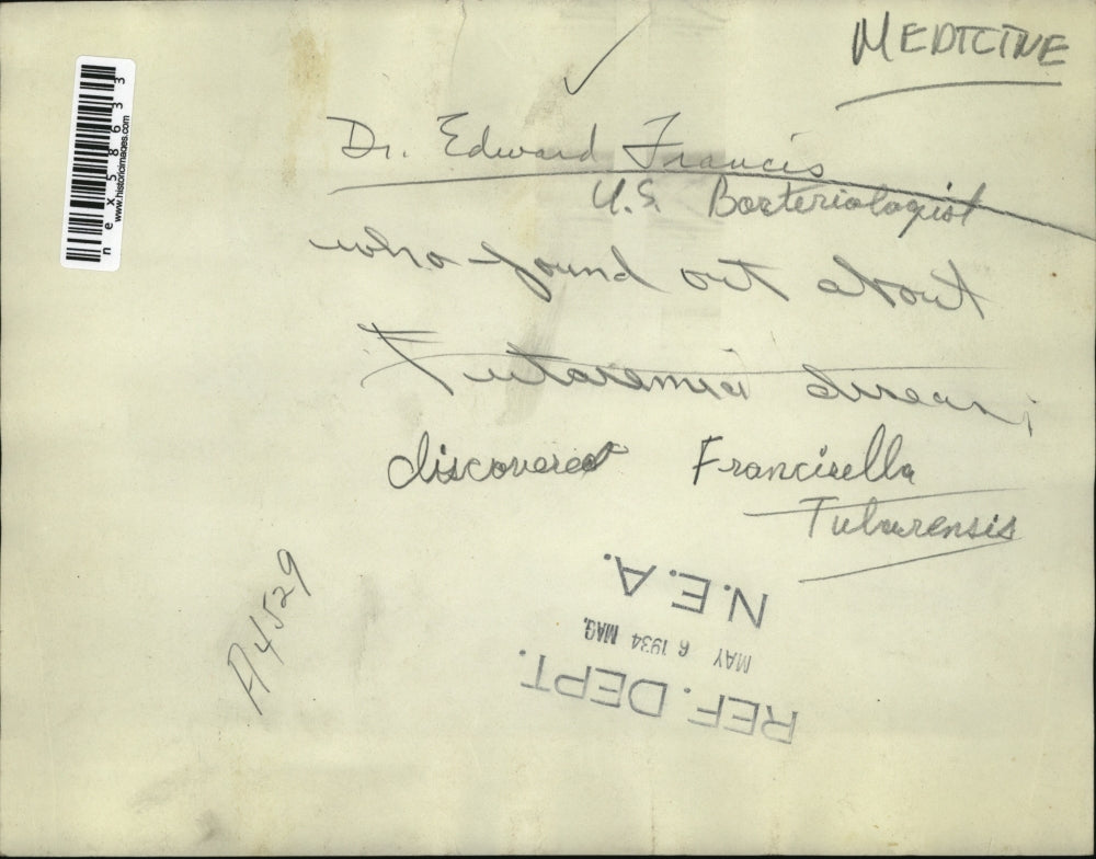 1934 Press Photo Dr Edward Francis US bacteriologist