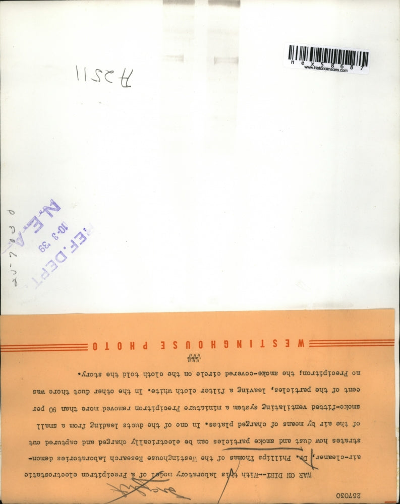 1939 Press Photo Dr Phillips Thomas at Westinghouse research labs