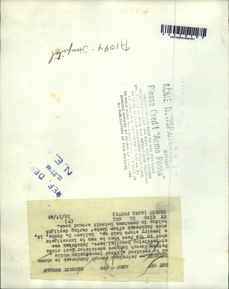 1946 Press Photo Detroit Patrolman Joseph Jakubozak gets blood transfusion