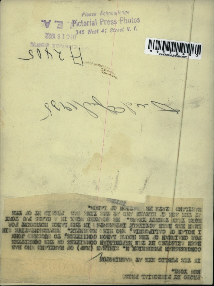 1922 Press Photo Congressman Frederick N Zihlman of MD