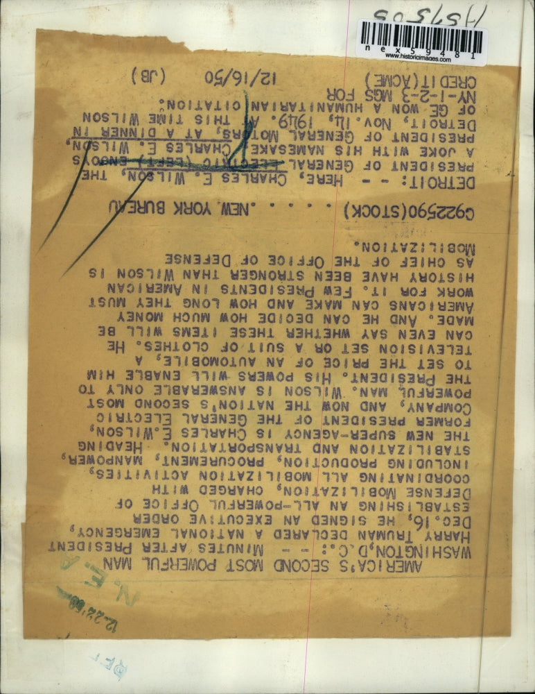 1950 Press Photo Detroit Charles E Wilson & Charles Wilson Pres of GM