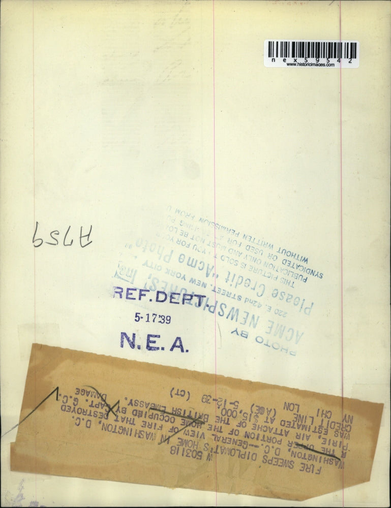 1939 Press Photo Fire destroyed the home of Air Attache of the British Embassy